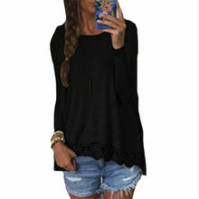 Long Sleeve Loose Women T shirt Sexy Lace Crochet T-Shirt Embroidery Knitted Shirts Plus Size Tshirt For Women