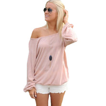 Sexy Deep V Backless Top Plus Size Women Clothing Slash Neck Long Sleeve T Shirt Women Casual Loose T-shirt