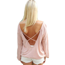 Sexy Deep V Backless Top Plus Size Women Clothing Slash Neck Long Sleeve T Shirt Women Casual Loose T-shirt