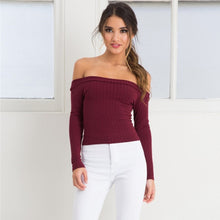 Sexy Tops Women Slash Neck Crop Top Long Sleeve Off Shoulder Top Tees For Women Tight Cropped Top