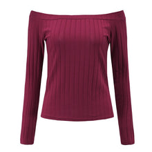 Sexy Tops Women Slash Neck Crop Top Long Sleeve Off Shoulder Top Tees For Women Tight Cropped Top