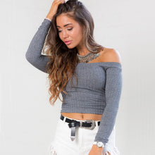 Sexy Tops Women Slash Neck Crop Top Long Sleeve Off Shoulder Top Tees For Women Tight Cropped Top