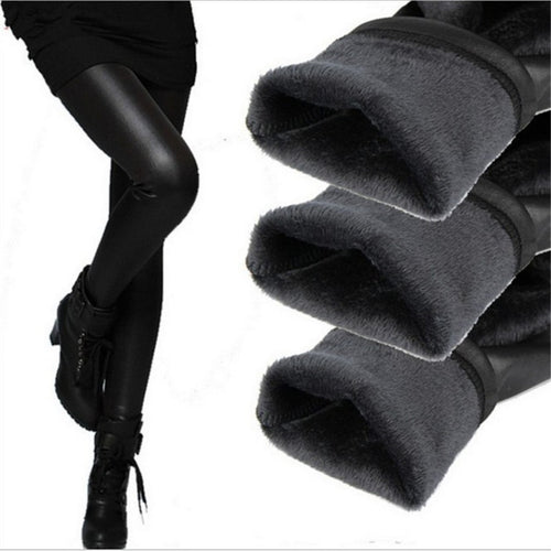 Thickening Black Leather Boots Leggings Skinny Pants Warm Women's Trousers Pants For Women