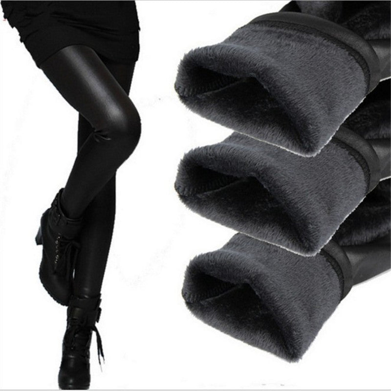 Thickening Black Leather Boots Leggings Skinny Pants Warm Women's Trousers Pants For Women