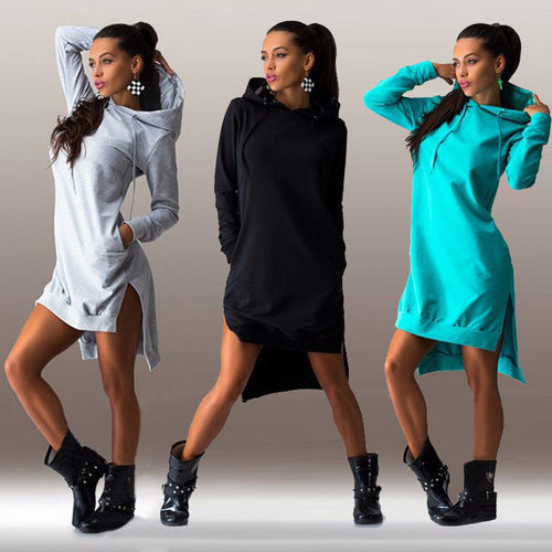 Women Hoodies Cotton O-neck Long Sleeve Dress Hoody Long Women Hoody Sweatshirts Sport Dress Women