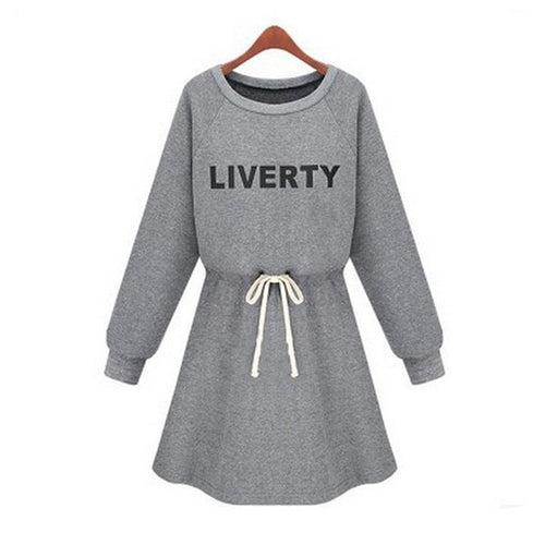 Womens Dress Warm Long Sleeve Letter Print Women Knitted Dress Fleece Hoody Sweatshirts Gray Black XXL