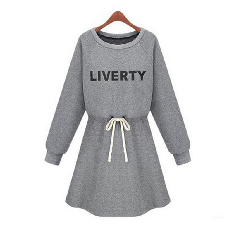 Womens Dress Warm Long Sleeve Letter Print Women Knitted Dress Fleece Hoody Sweatshirts Gray Black XXL