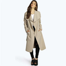 Turn Down Collar Trench Coat Elegant Slim Belt Wool Trench Coat For Women Long Sleeve Trench Long