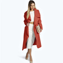 Turn Down Collar Trench Coat Elegant Slim Belt Wool Trench Coat For Women Long Sleeve Trench Long