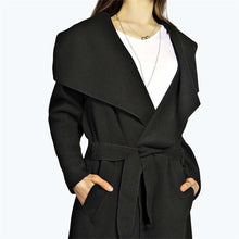Turn Down Collar Trench Coat Elegant Slim Belt Wool Trench Coat For Women Long Sleeve Trench Long