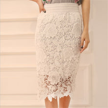 Black White Lace Skirts Womens High Waist Midi Skirt Wide Band Elastic Waist Pencil Skirt Lace Crochet Sexy Skirt Saia