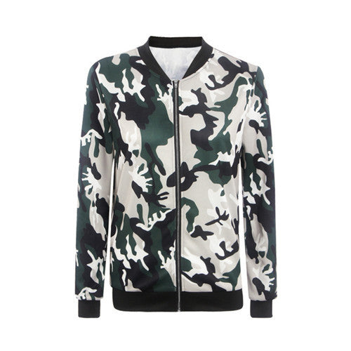 Camouflage Casual Jacket O Neck Long Sleeve Slim Coat Women Plus Size Women Basic Coats