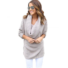 Casual Scarf Collar Women Sweater Loose Jumper Knitted Sweater Solid Color Long Sleeve Pull Femme Knitwear Pullovers