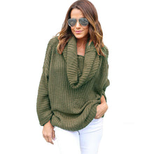 Casual Scarf Collar Women Sweater Loose Jumper Knitted Sweater Solid Color Long Sleeve Pull Femme Knitwear Pullovers