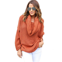 Casual Scarf Collar Women Sweater Loose Jumper Knitted Sweater Solid Color Long Sleeve Pull Femme Knitwear Pullovers