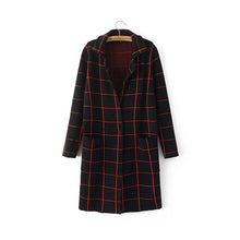 Classic Plaid Knitted Cardigan Long Women's Jacket Long Sleeve Turn Down Collar Sweater Cardigan Women