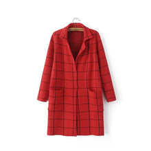 Classic Plaid Knitted Cardigan Long Women's Jacket Long Sleeve Turn Down Collar Sweater Cardigan Women