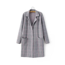 Classic Plaid Knitted Cardigan Long Women's Jacket Long Sleeve Turn Down Collar Sweater Cardigan Women