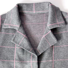 Classic Plaid Knitted Cardigan Long Women's Jacket Long Sleeve Turn Down Collar Sweater Cardigan Women