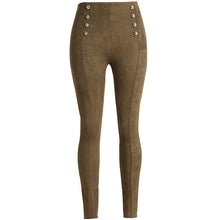 England Style Double Breasted Pants Women High Waisted Faux Suede Leather Pants Pantalon Femme Side Zipper Up Trousers