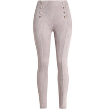 England Style Double Breasted Pants Women High Waisted Faux Suede Leather Pants Pantalon Femme Side Zipper Up Trousers