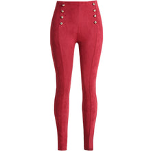England Style Double Breasted Pants Women High Waisted Faux Suede Leather Pants Pantalon Femme Side Zipper Up Trousers