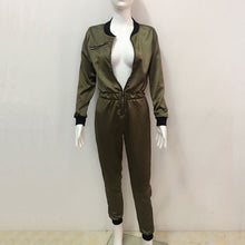 Army Green Rompers Womens Jumpsuit Sexy Zipper Up Bodycon Jumpsuit Combinaison Femme Slim Long Sleeve Overalls