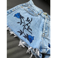 Blue Rose Embroidery Denim Shorts 3D Flower High Waist Jeans Short Femme Casual Shorts Plus Size