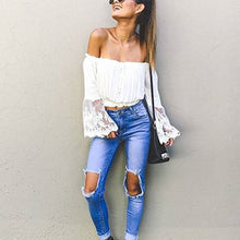 Embroidery Women Tops Sexy Off Shoulder Blouses And Shirts Flare Sleeve Beach Top White Crop Top Blusas
