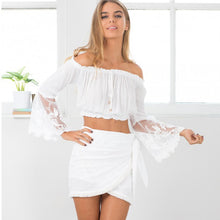 Embroidery Women Tops Sexy Off Shoulder Blouses And Shirts Flare Sleeve Beach Top White Crop Top Blusas