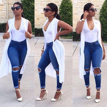 Jeans Big Hole Pencil Jeans High Waisted Blue Skinny Ripped Jeans Woman Washed Denim Pants Ladies Trousers