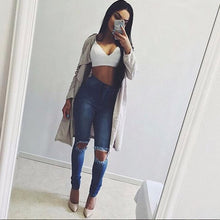 Jeans Big Hole Pencil Jeans High Waisted Blue Skinny Ripped Jeans Woman Washed Denim Pants Ladies Trousers