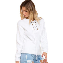 Lace Up Loose Knitwear Pullover Sexy Jumper Long Sleeve Knitted Top Sweater Women Casual Elastic Hem Pullover