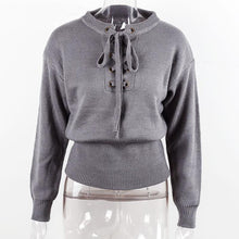 Lace Up Loose Knitwear Pullover Sexy Jumper Long Sleeve Knitted Top Sweater Women Casual Elastic Hem Pullover