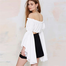 Off Shoulder Ruffle Top Flare Sleeve Chiffon Women Blouse Sexy Crop Top White Slash Neck Women Shirts