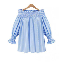 Off Shoulder Striped Blouses Loose Women Tops Slash Neck Lantern Sleeve Shirts Women Plus Size Women Clothing