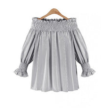 Off Shoulder Striped Blouses Loose Women Tops Slash Neck Lantern Sleeve Shirts Women Plus Size Women Clothing