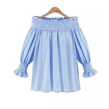 Off Shoulder Striped Blouses Loose Women Tops Slash Neck Lantern Sleeve Shirts Women Plus Size Women Clothing