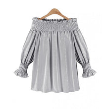Off Shoulder Striped Blouses Loose Women Tops Slash Neck Lantern Sleeve Shirts Women Plus Size Women Clothing