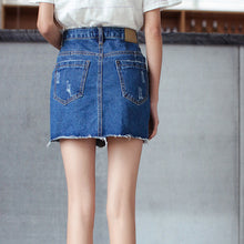 Ripped Denim Skirt Vintage High Waist Skirts Womens Sexy Bodycon Mini Skirt Ladies With Pockets