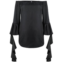 Ruffles Sleeve Women Blouse Black White Sexy Off Shoulder Top Women's Shirt Loose Slash Neck Shirts And Blouses