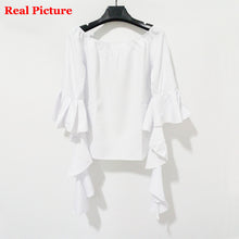 Ruffles Sleeve Women Blouse Black White Sexy Off Shoulder Top Women's Shirt Loose Slash Neck Shirts And Blouses