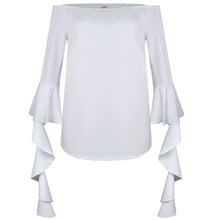 Ruffles Sleeve Women Blouse Black White Sexy Off Shoulder Top Women's Shirt Loose Slash Neck Shirts And Blouses