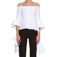 Ruffles Sleeve Women Blouse Black White Sexy Off Shoulder Top Women's Shirt Loose Slash Neck Shirts And Blouses