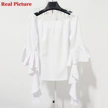 Ruffles Sleeve Women Blouse Black White Sexy Off Shoulder Top Women's Shirt Loose Slash Neck Shirts And Blouses