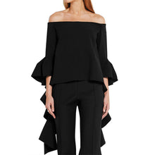 Ruffles Sleeve Women Blouse Black White Sexy Off Shoulder Top Women's Shirt Loose Slash Neck Shirts And Blouses