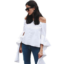 Ruffles Sleeve Women Blouse Black White Sexy Off Shoulder Top Women's Shirt Loose Slash Neck Shirts And Blouses