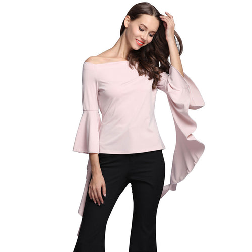 Slash Neck Women Tops Sexy Off Shoulder Women Blouses And Shirts Slim Ruffle Sleeve Shirt Tops For Women