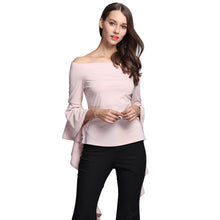 Slash Neck Women Tops Sexy Off Shoulder Women Blouses And Shirts Slim Ruffle Sleeve Shirt Tops For Women