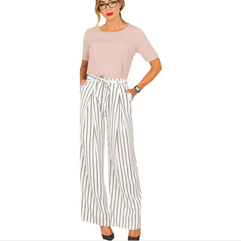 Striped Wide Leg Pants White Trousers High Waist Women Pants Pantalon Femme Loose Pants For Women